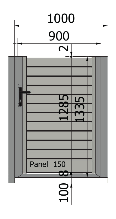 Rysunek furtki ręcznej Perfetto 100, 900 × 1335 mm