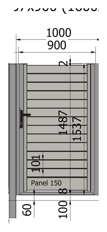Rysunek furtki ręcznej Perfetto 100, 900 × 1537 mm