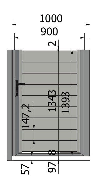 Rysunek furtki ręcznej Perfetto 150, 900 × 1393 mm
