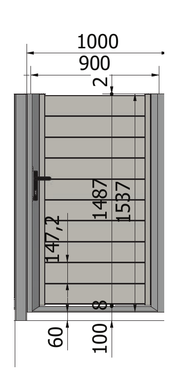 Rysunek furtki ręcznej Perfetto 150, 900 × 1537 mm