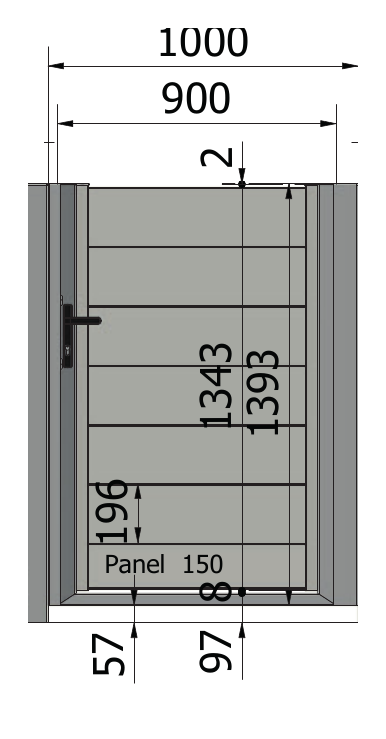 Rysunek furtki ręcznej Perfetto 200, 900 × 1393 mm