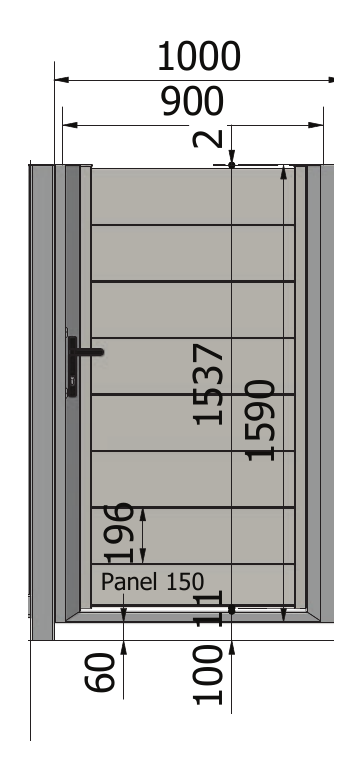 Rysunek furtki ręcznej Perfetto 200, 900 × 1590 mm