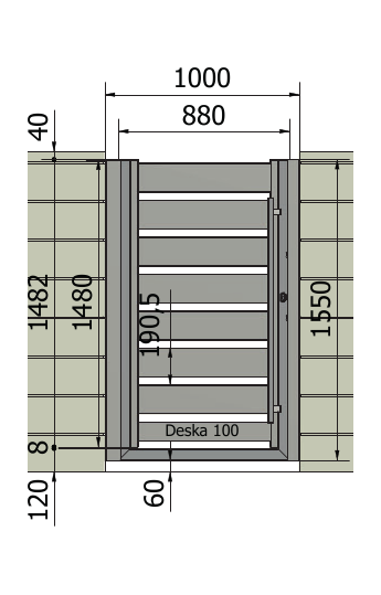 Furtka Piano 150: Z elektrozaczepem: 880 mm