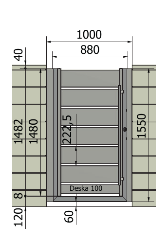 Furtka Piano 200: Z elektrozaczepem: 880 mm