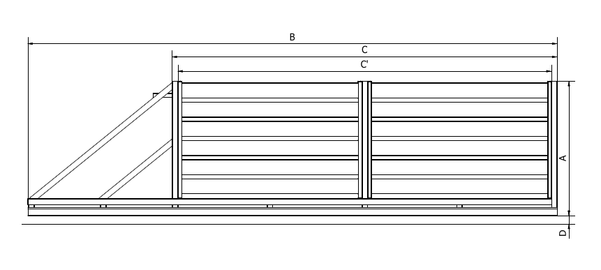 Schemat bramy przesuwnej Piano: A, B, C, C′